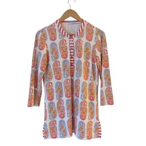 J McLaughlin Paisley Henley Top Medium Catalina Cloth Stretch 3/4 Sleeves Boho